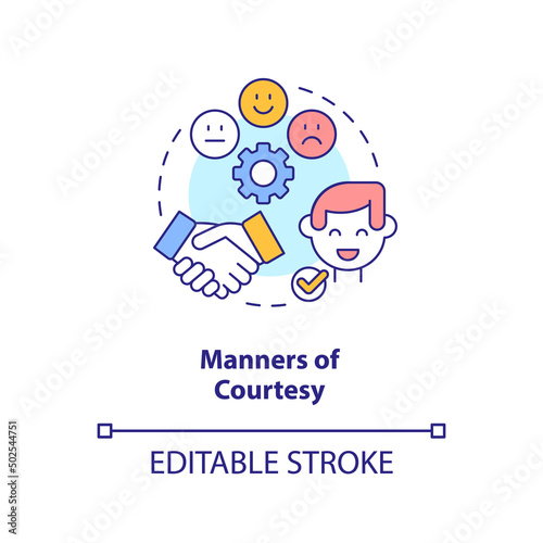 Manners of courtesy concept icon. Social norms. Etiquette category abstract idea thin line illustration. Isolated outline drawing. Editable stroke. Arial  Myriad Pro-Bold fonts used