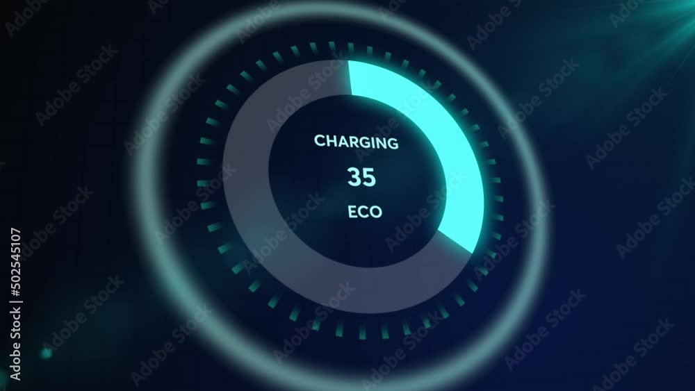 Dashboard of an electric car, progress of battery charging, animation of the dashboard of the car. The battery indicator shows the increasing value of the battery charge. Dashboard of an electric car, progress of battery charging, animation of the dashboard of the car. The battery indicator shows the increasing value of the battery charge.