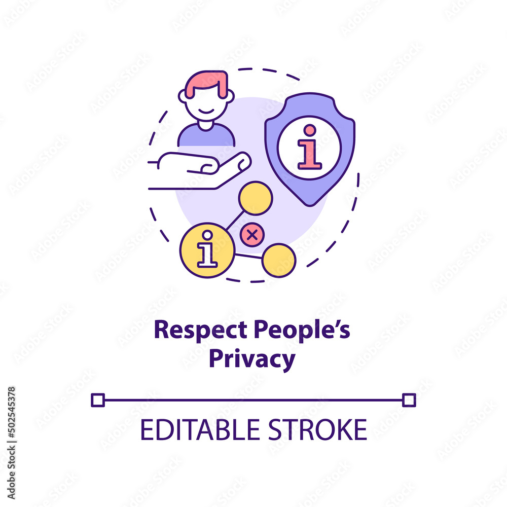 Respect people privacy concept icon. Internet communication. Netiquette rule abstract idea thin line illustration. Isolated outline drawing. Editable stroke. Arial, Myriad Pro-Bold fonts used