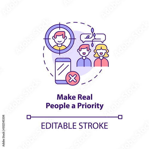 Make real people priority concept icon. Internet communication. Netiquette rule abstract idea thin line illustration. Isolated outline drawing. Editable stroke. Arial, Myriad Pro-Bold fonts used