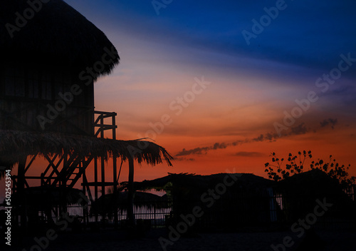 Beautiful sunset at the beach in the tropics. Sky and ocean