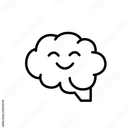 Happy brain as a good mental state. Pixel perfect, editable stroke line art icon