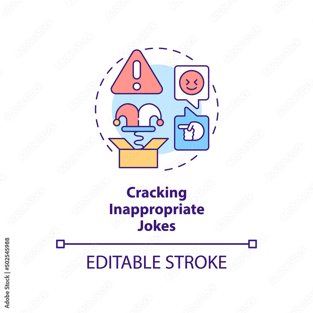 Cracking inappropriate jokes concept icon. Be respectful. Business etiquette abstract idea thin line illustration. Isolated outline drawing. Editable stroke. Arial, Myriad Pro-Bold fonts used