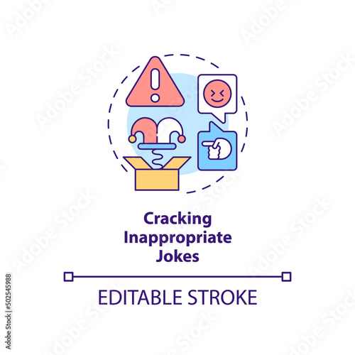 Cracking inappropriate jokes concept icon. Be respectful. Business etiquette abstract idea thin line illustration. Isolated outline drawing. Editable stroke. Arial, Myriad Pro-Bold fonts used