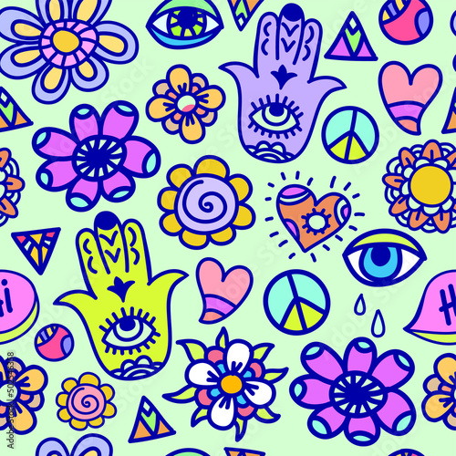 colorful psychedelic hippie seamless vector pattern