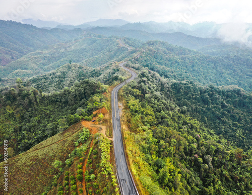 Aerial view of Curvy road number 3 in the mountain of Pua district, Nan province, Thailand