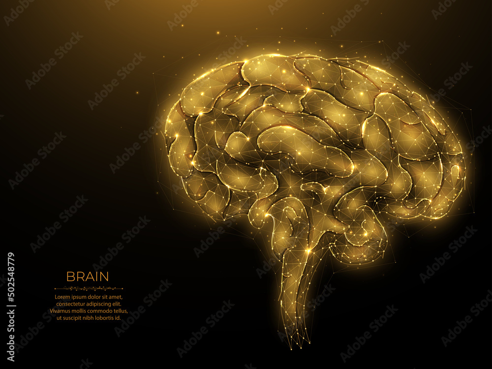 Polygonal human brain vector illustration on dark background. The ...