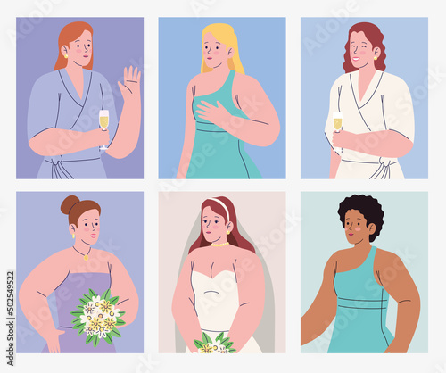 six bridesmaid elegant characters