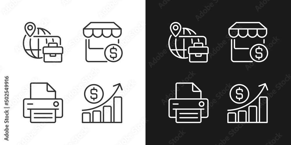 Business development pixel perfect linear icons set for dark, light mode. E commerce. Thin line symbols for night, day theme. Isolated illustrations. Editable stroke. Montserrat Bold, Light fonts used Business development pixel perfect linear icons set for dark, light mode. E commerce. Thin line symbols for night, day theme. Isolated illustrations. Editable stroke. Montserrat Bold, Light fonts used