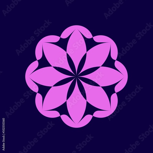 Simple design of green flowers isolated on a beautiful dark purple background, suitable for decorative ornaments, logos, icons, templates, etc.