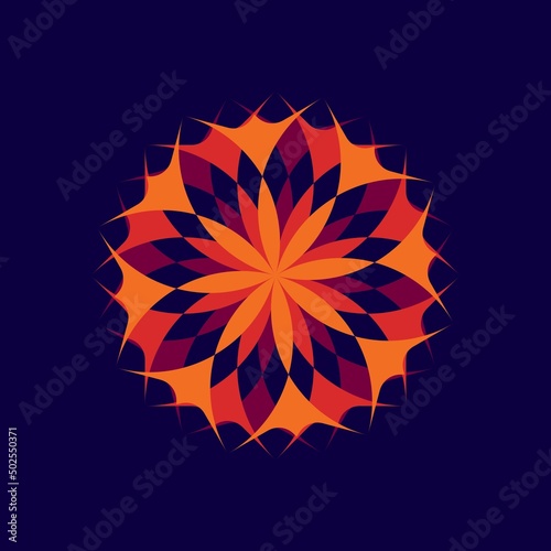 Abstract orange flower design isolated on a beautiful purple background, suitable for decorative ornaments, logos, icons, templates, etc.