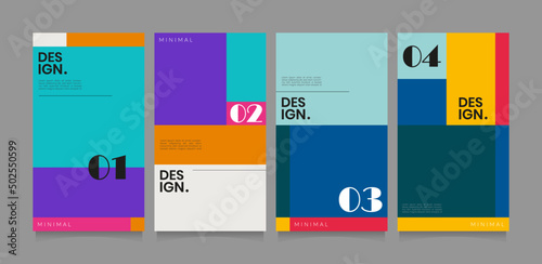 Minimal pop colorful geometric rectangle cover poster background vector collection. Presentation report business banner and social media magazine layout template.