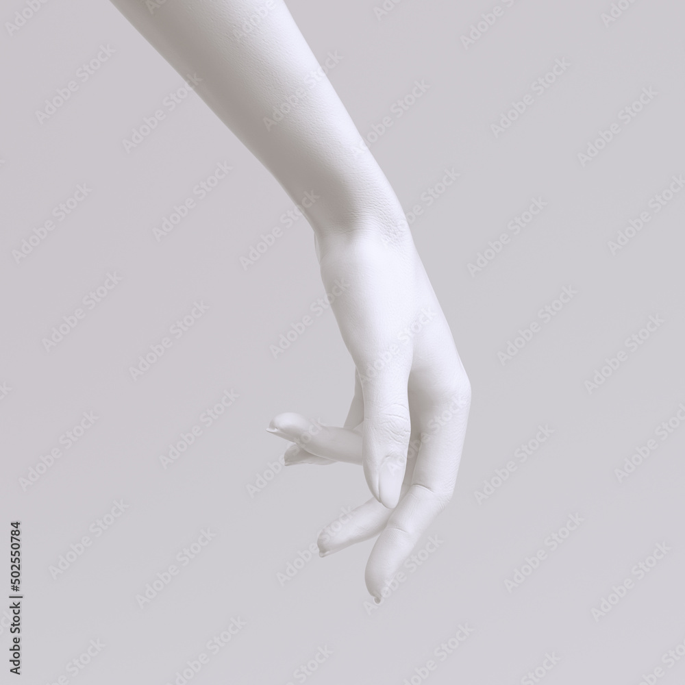 Mannequin white hand touch gesture, abstract woman reaching hand pose 3d rendering Mannequin white hand touch gesture, abstract woman reaching hand pose 3d rendering