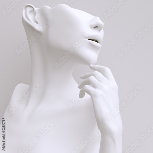 Mannequin earring Jewelry necklace display stand. Female Bust and elegant hand gesture model. Jewelry showcase white background. 3d rendering.