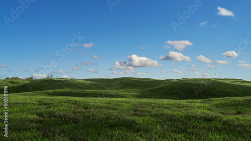 Idyllische Landschaft mit grüner Wiese und Hügeln © Robert Kneschke