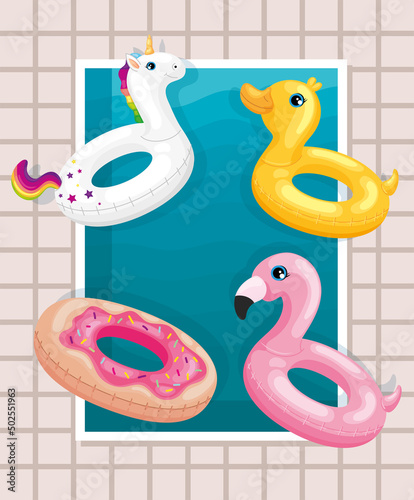inflatables rings in pool