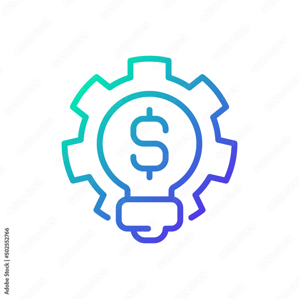 Business idea gradient linear vector icon. Startup entrepreneur. Profitable brainstorming. Money-making strategy. Thin line color symbol. Modern style pictogram. Vector isolated outline drawing Business idea gradient linear vector icon. Startup entrepreneur. Profitable brainstorming. Money-making strategy. Thin line color symbol. Modern style pictogram. Vector isolated outline drawing