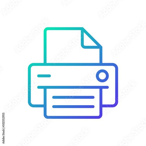 Printer gradient linear vector icon. Office equipment. Device for work purposes. Printing information on paper. Thin line color symbol. Modern style pictogram. Vector isolated outline drawing