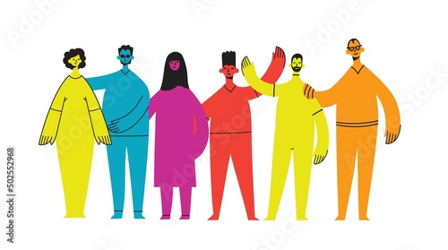 Flat illustration of a group containing inclusive and diversified people all together without any difference.