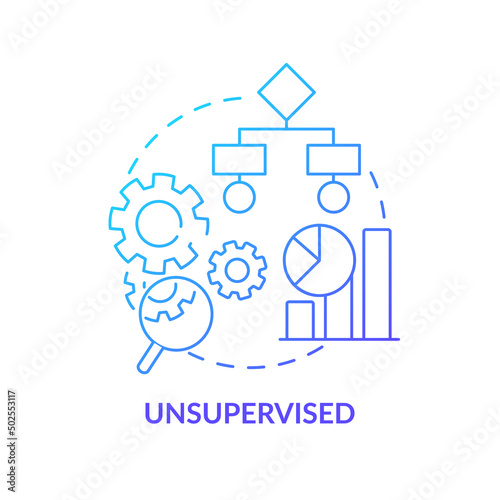 Unsupervised blue gradient concept icon. Untagged data input. Category of machine learning abstract idea thin line illustration. Isolated outline drawing. Myriad Pro-Bold font used