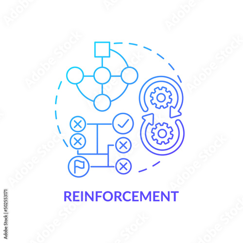 Reinforcement blue gradient concept icon. Interactive environment. Category of machine learning abstract idea thin line illustration. Isolated outline drawing. Myriad Pro-Bold font used
