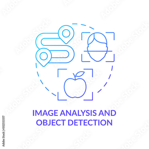 Image analysis and object detection blue gradient concept icon. Artificial intelligence. Machine learning abstract idea thin line illustration. Isolated outline drawing. Myriad Pro-Bold font used