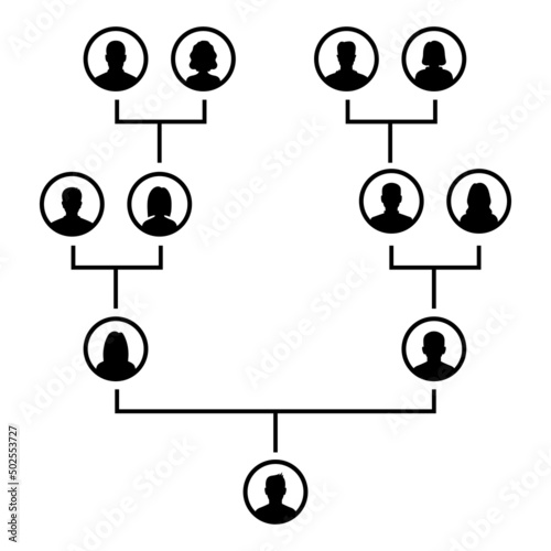 Family tree black avatars isolated on white. Vector genealogical layout