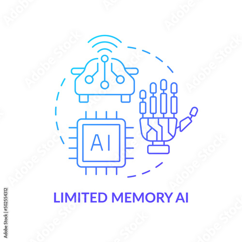 Limited memory AI blue gradient concept icon. Stored information. Artificial intelligence type abstract idea thin line illustration. Isolated outline drawing. Myriad Pro-Bold font used