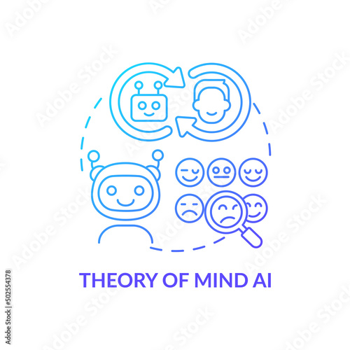 Theory of mind AI blue gradient concept icon. Imitate human emotions. Artificial intelligence type abstract idea thin line illustration. Isolated outline drawing. Myriad Pro-Bold font used