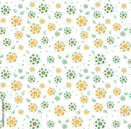 Seamless pattern floral green and yellow vector illustration