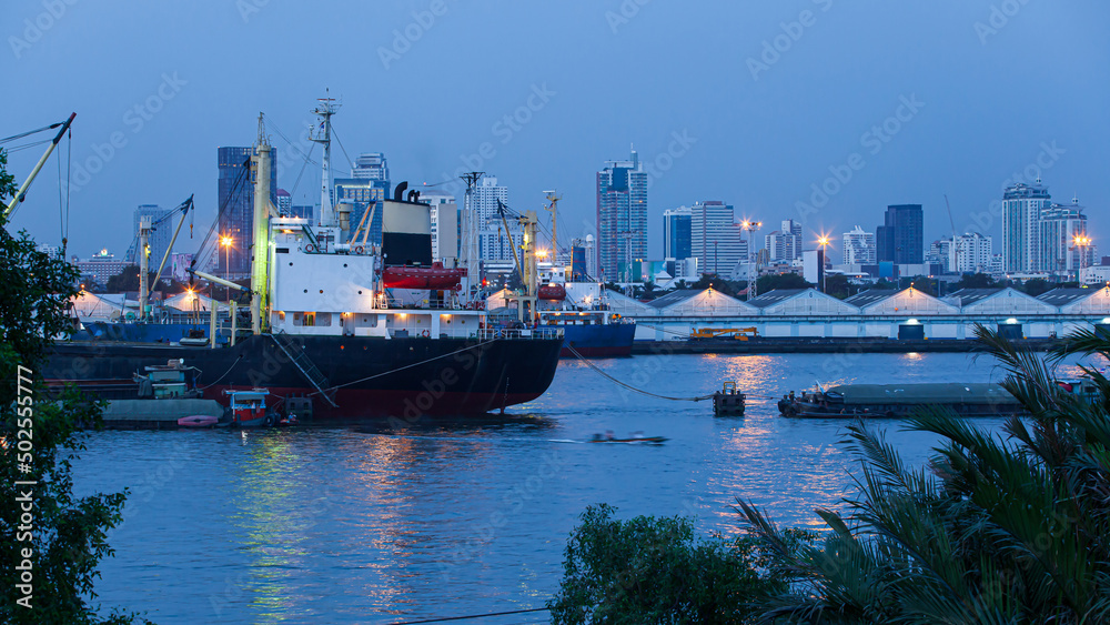 Liners, and cargo ships dock near the Bangkok Port.