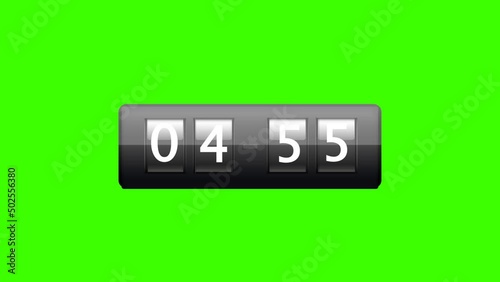 HD flip clock timer countdown 5 minutes on greenscreen HD.