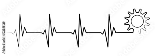 Heart rhythm illustration with gear wheel, heartbeat line vector design to use in healthcare, business, healthy lifestyle, medicine and ekg concept illustration projects.
