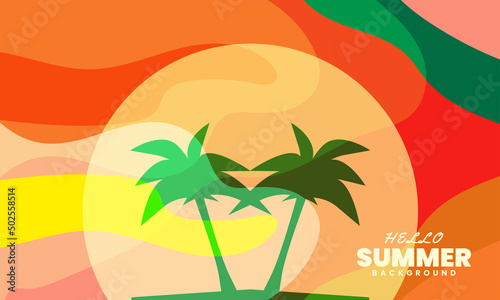 tropical island with palm trees. latar belakang abstrak geometris cairan berwarna-warni photo