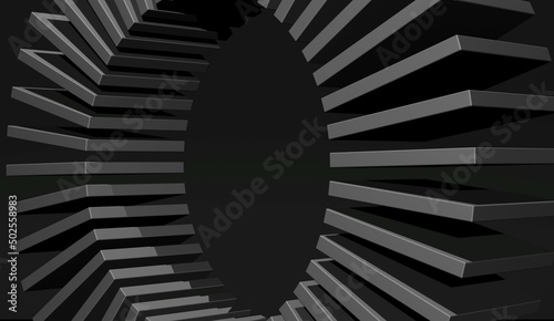 Black monochrome squares wheel orbit. Design black concept.3D render illustration.