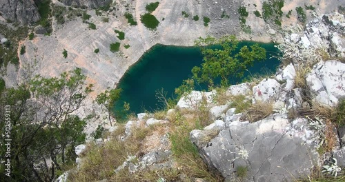 Top view of beaytiful Red FreshwaterKarst Lake Crveno Jezero in Croatia. Nature photo