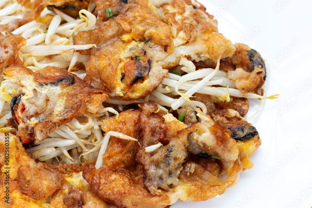 Crispy fried mussel pancake with bean sprout Crispy fried mussel pancake with bean sprout