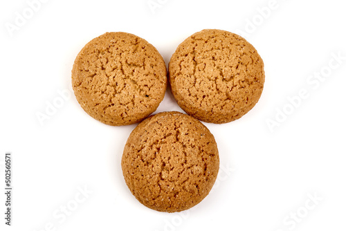 Oatmeal cookies, isolated on white background, top view.
