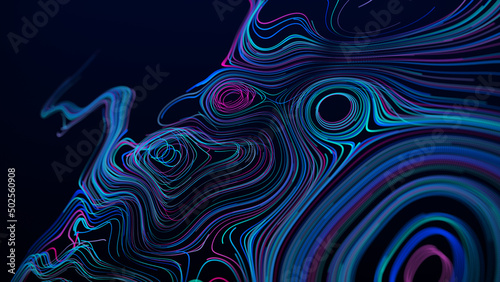 Abstract digital background from rounded colored lines. Information space flow. Futuristic technology. 3D rendering.