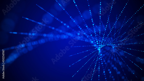 Abstract background from with moving dots. Technologies of big data. Futuristic illustration with explosion of data. 3d rendering.