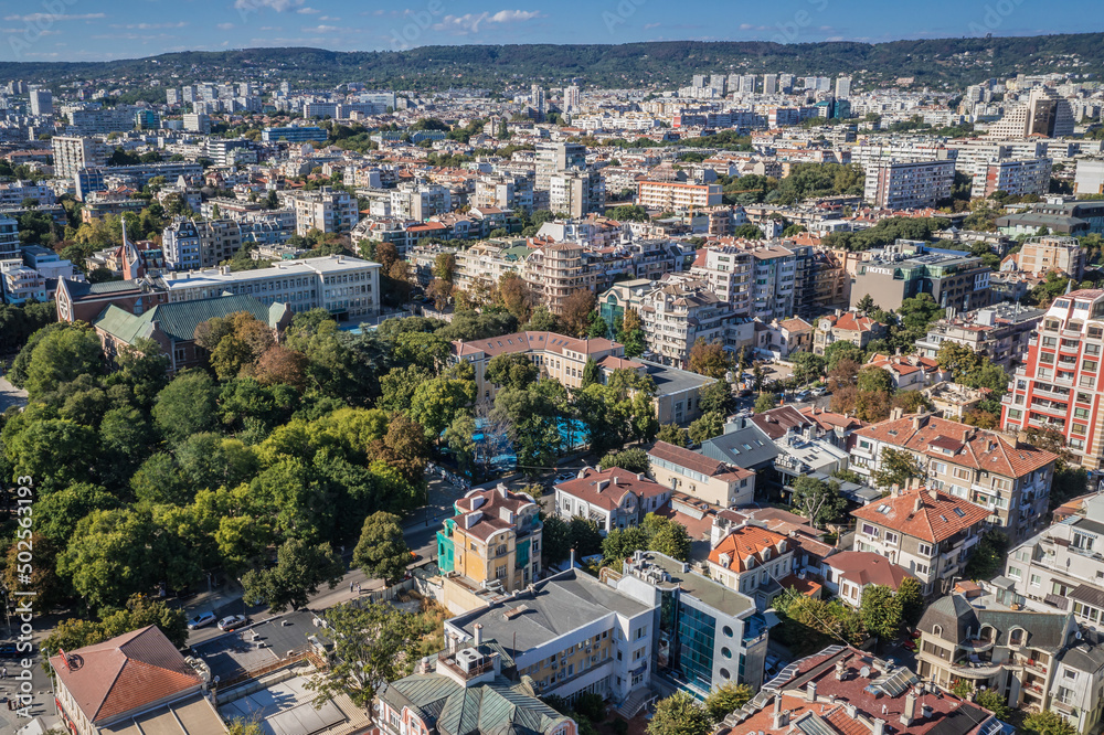 Aerial drone view of Varna city, Bulgaria