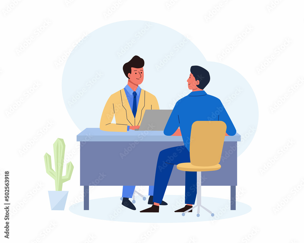Job interview. HR manager with laptop talking to the candidate Job interview. HR manager with laptop talking to the candidate