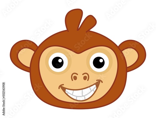 Face of a young child disguised in a monkey costume, very smiling with black eyes