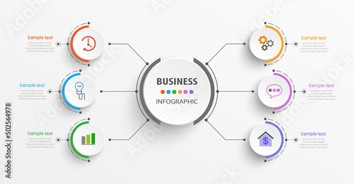 Business infographic vector design template  with  6 options, steps or processes. Can be used for workflow layout, diagram, annual report, web design 