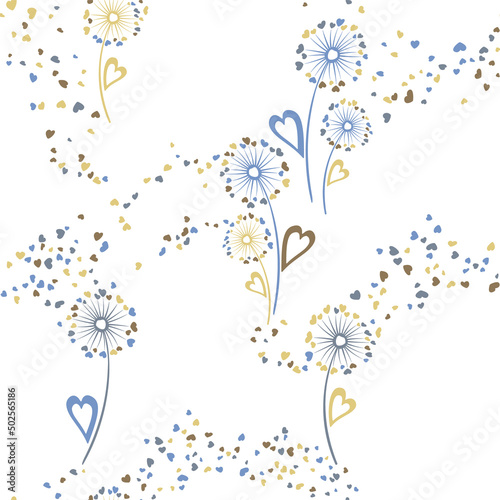 Dandelion flowers unique vector seamless pattern.