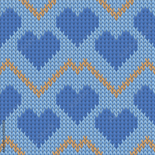 Fair isle heart knit nordic vector seamless pattern. Knitting imitation valentine