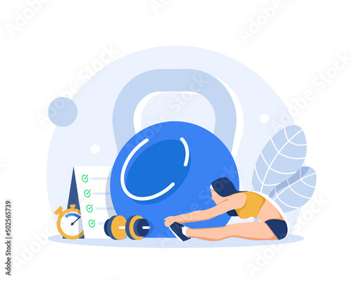 Healthy habits vector illustration, Exercising,relaxation and effective daily routine