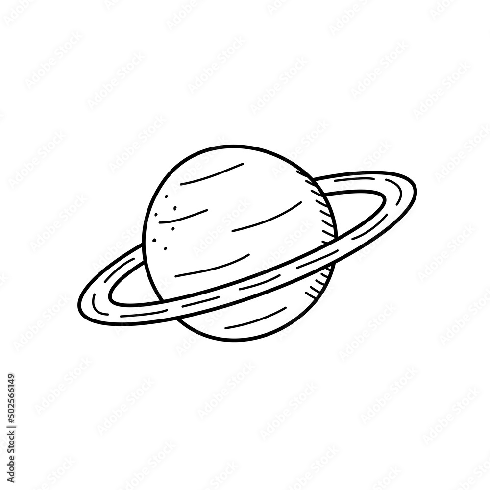 Planet Saturn cartoon vector illustration doodle style isolated on white.