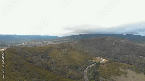 Aerial view of road going through the murrindindi shire in Victoria Australia. photo