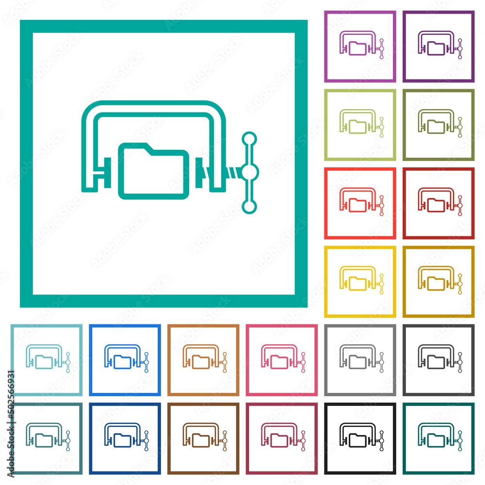 Folder compression outline flat color icons with quadrant frames